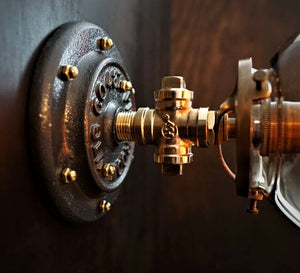 industrial brass light fixture with edison bulb