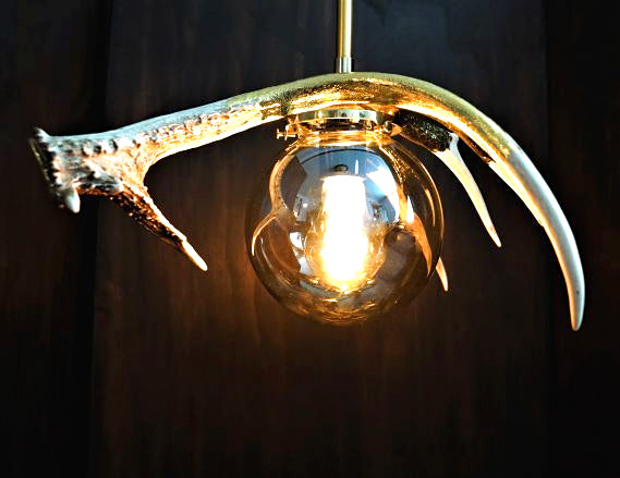 modern gold leaf  natural deer antler pendant light