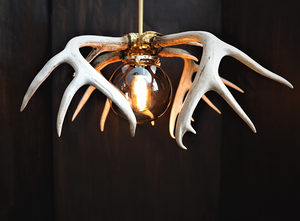 Custom large natural double deer antler gold leaf smoke globe edsion bulb chandelier