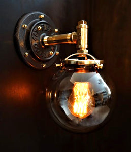 "The Station" Industrial Brass Globe Edison Wall Sconce - phoenixlighting