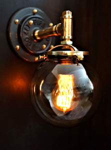 "The Station" Industrial Brass Globe Edison Wall Sconce - phoenixlighting