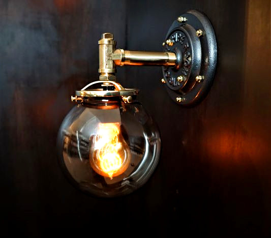 "The Station" Industrial Brass Globe Edison Wall Sconce - phoenixlighting