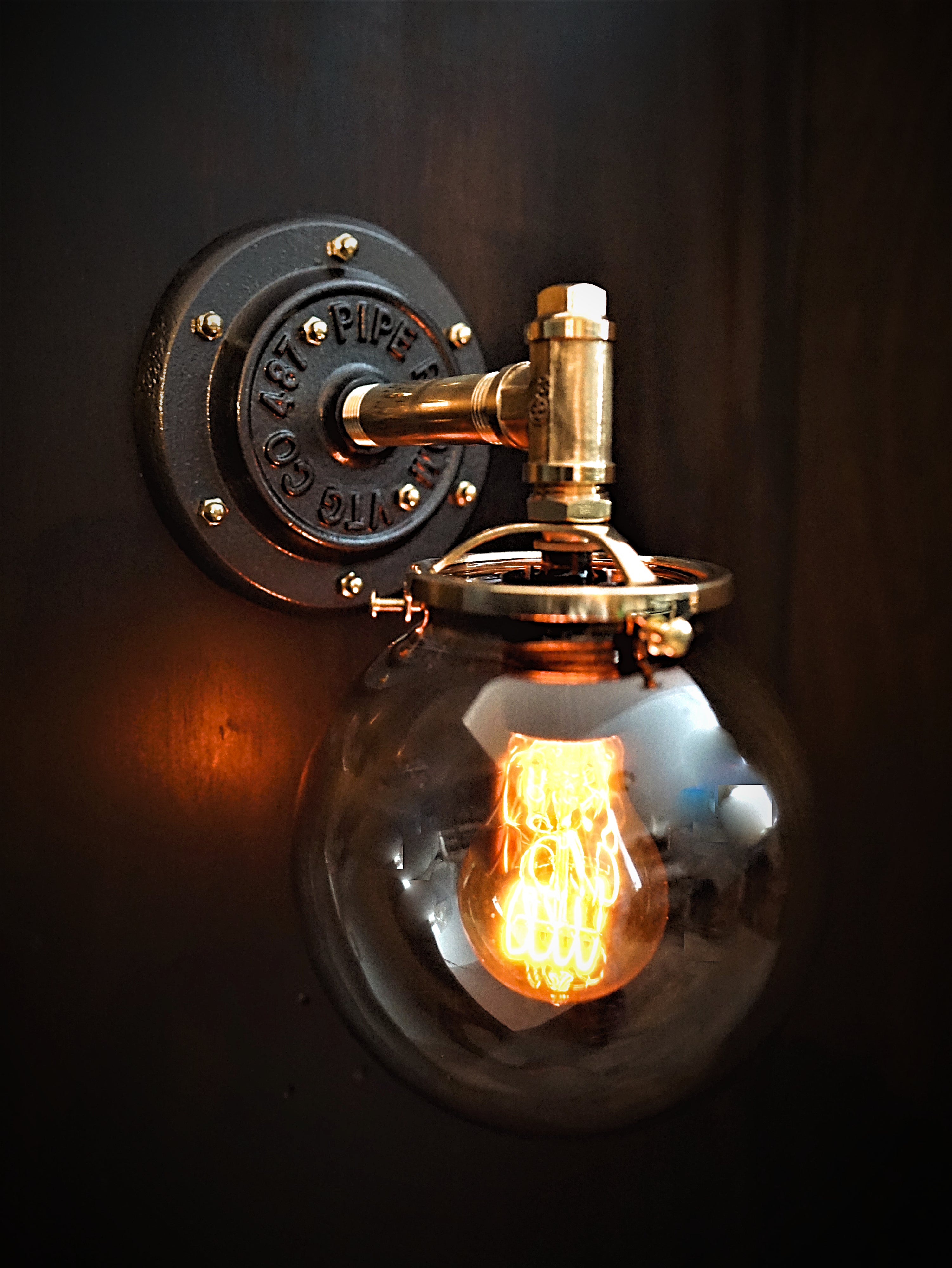 "The Station" Industrial Brass Globe Edison Wall Sconce - phoenixlighting