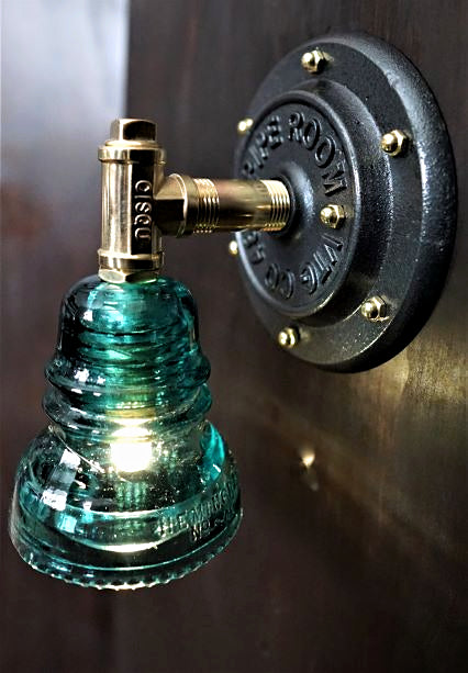 Industrial brass pipe glass insulator lighting fixture